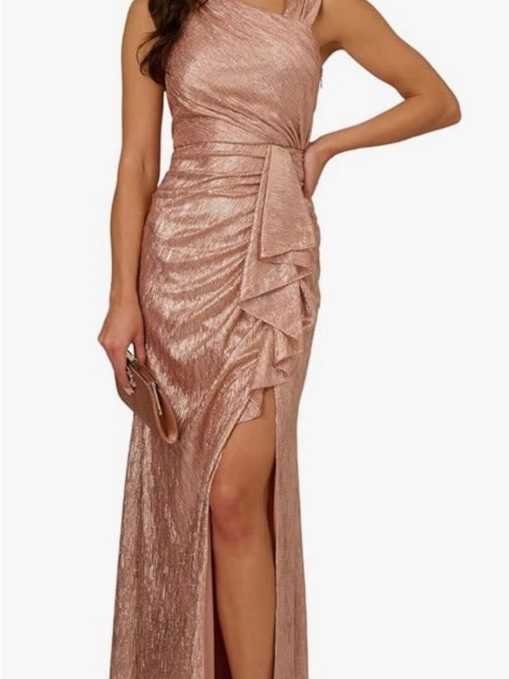 Elegant Rose Gold One-Shoulder Evening Gown